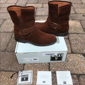 Frye Natalie Short Engineer Boot Brown Suede 8 M